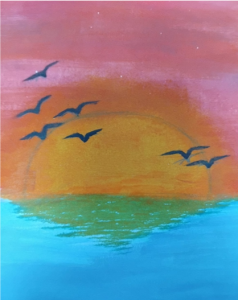 Sunset with birds painting