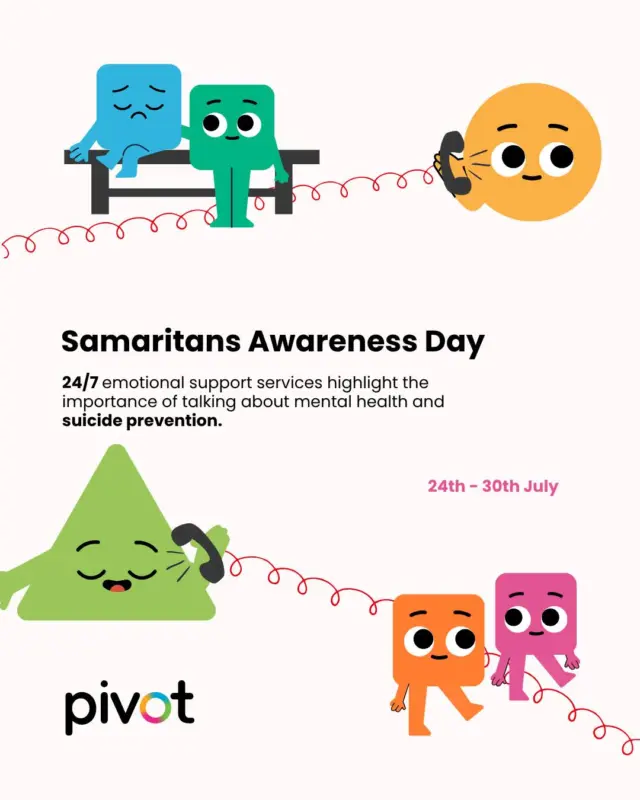 At Pivot we appreciate the importance of relationships and having someone who you can reach out and confide in. This is why we want to promote and raise awareness of the Samaritans’ 24/7 emotional support services and highlight the importance of talking about mental health and suicide prevention. For more info and resources follow the link in our bio: #TalkToUs
